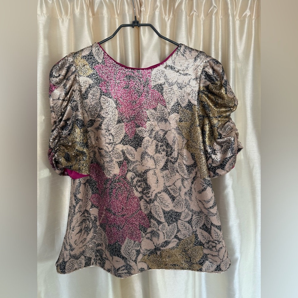 Anthropologie Marie Floral Sequined Puff Sleeve Blouse Size 10 NWT - Picture 11 of 11